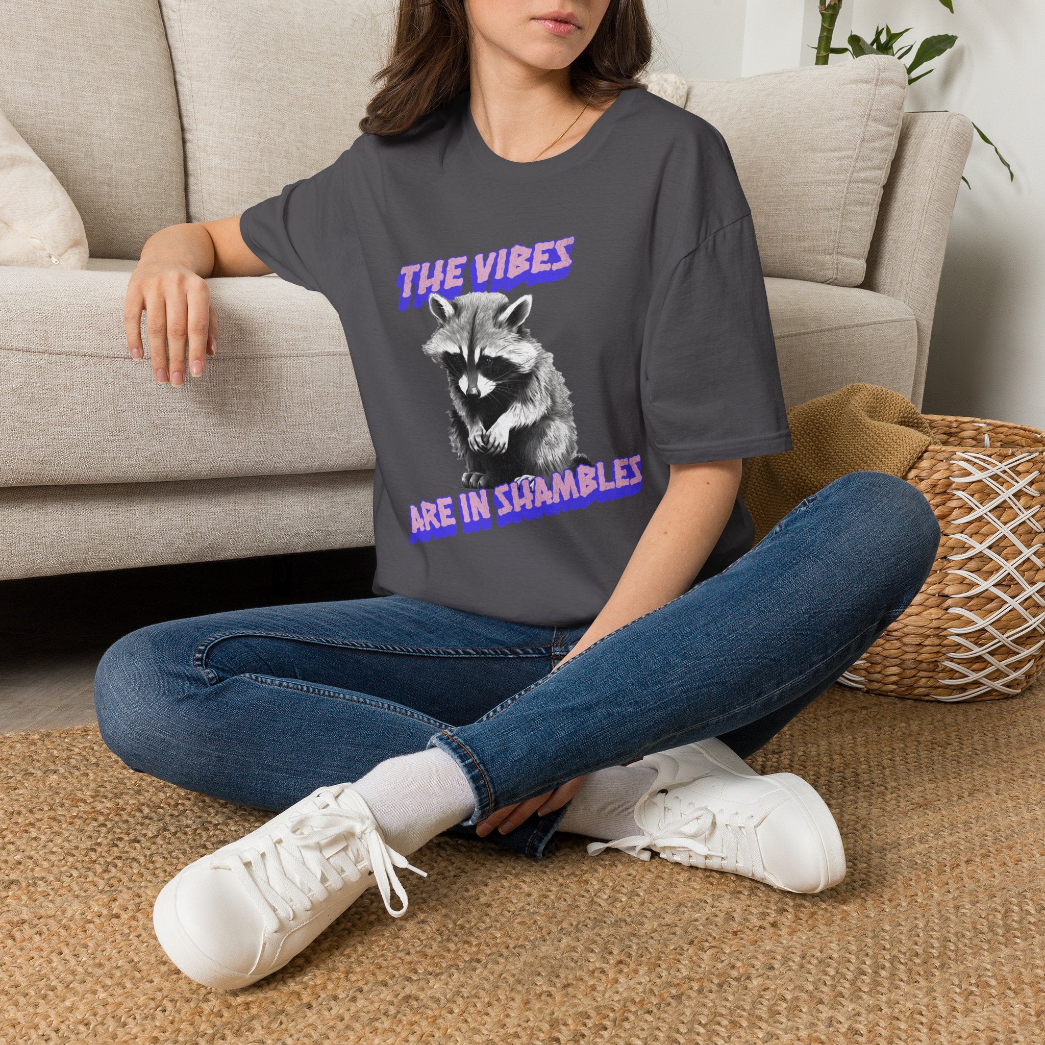 The Vibes Racoon T-Shirt — 'The Vibes Are in Shambles' Retro Graphic Tee