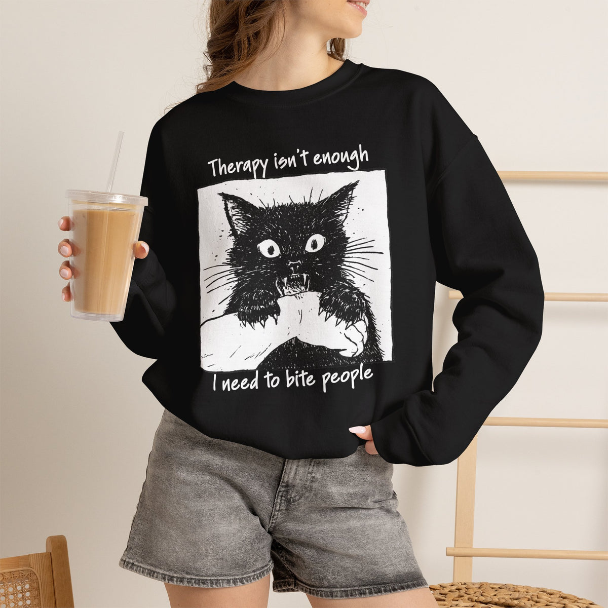 Additional photo of Therapy Isn’t Enough I Need to Bite People sweatshirt