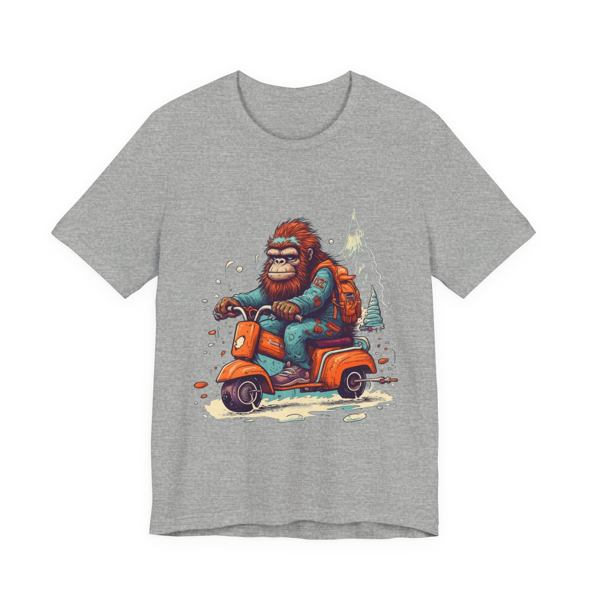 Bigfoot Scooter Graphic Tee — Retro Bigfoot Riding Vespa Adventure T-Shirt