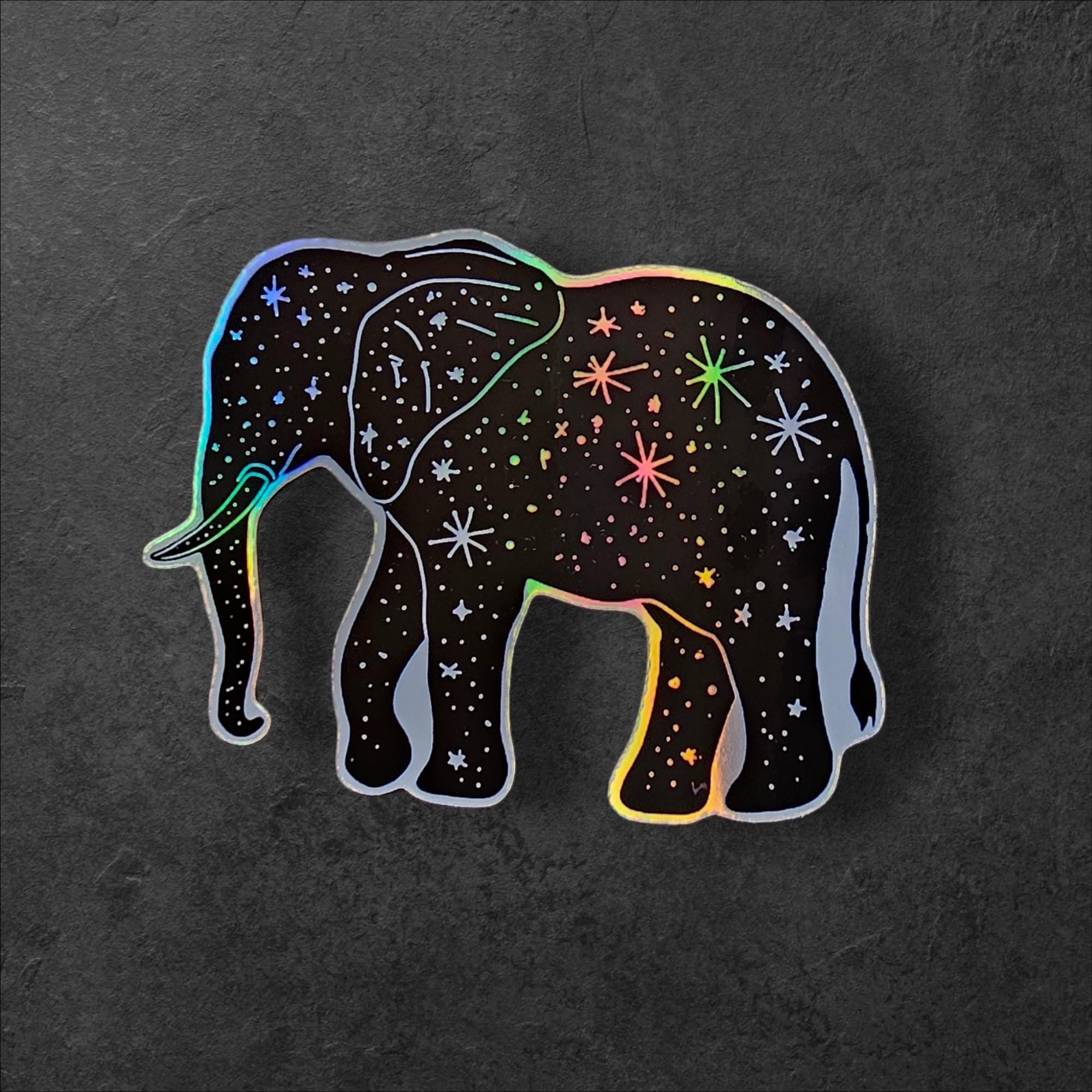 Celestial Elephant Sticker: Holographic Moon & Stars Vinyl Decal