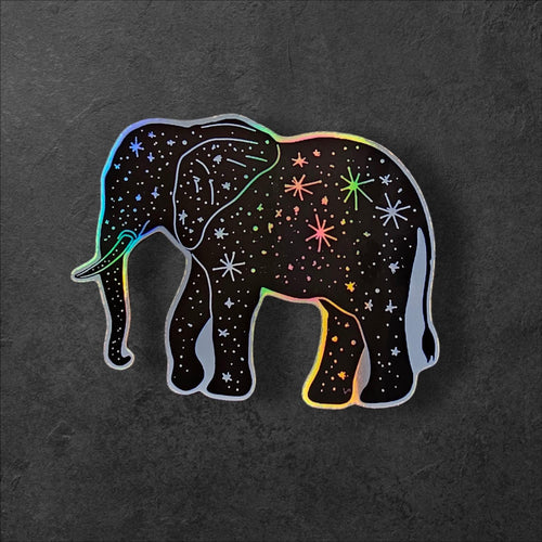 Celestial Elephant : Holographic Moon & Stars vinyl sticker