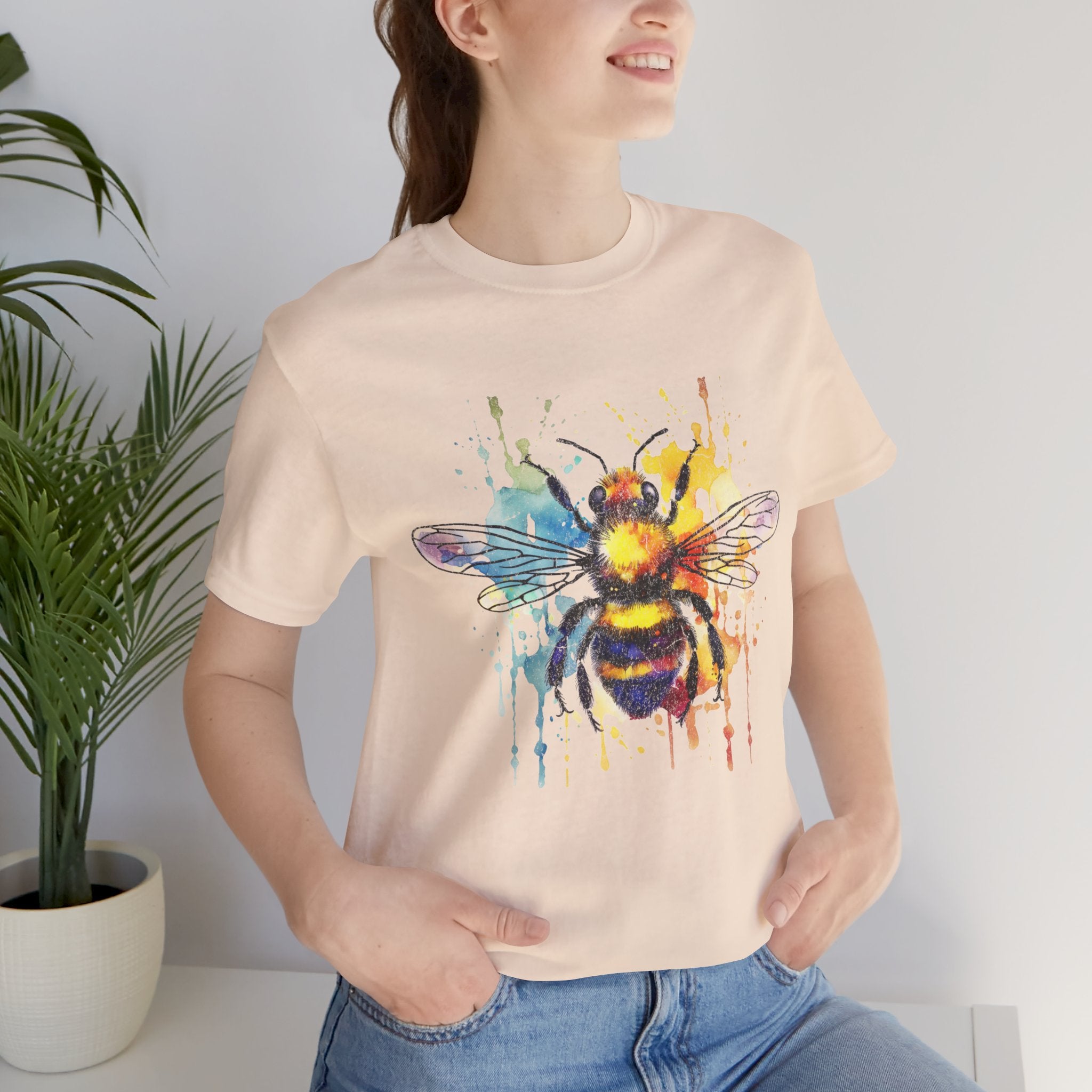 Watercolor Bee T-Shirt — Colorful Drip Honeybee Tee