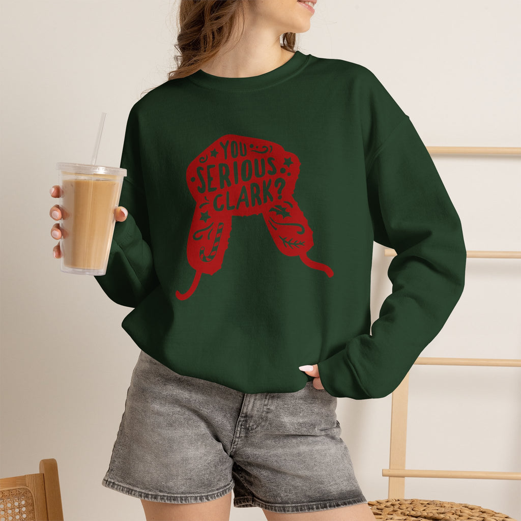 Crewneck Sweatshirt graphic sweatshirt featuring “You Serious, Clark?” Red Trapper Hat