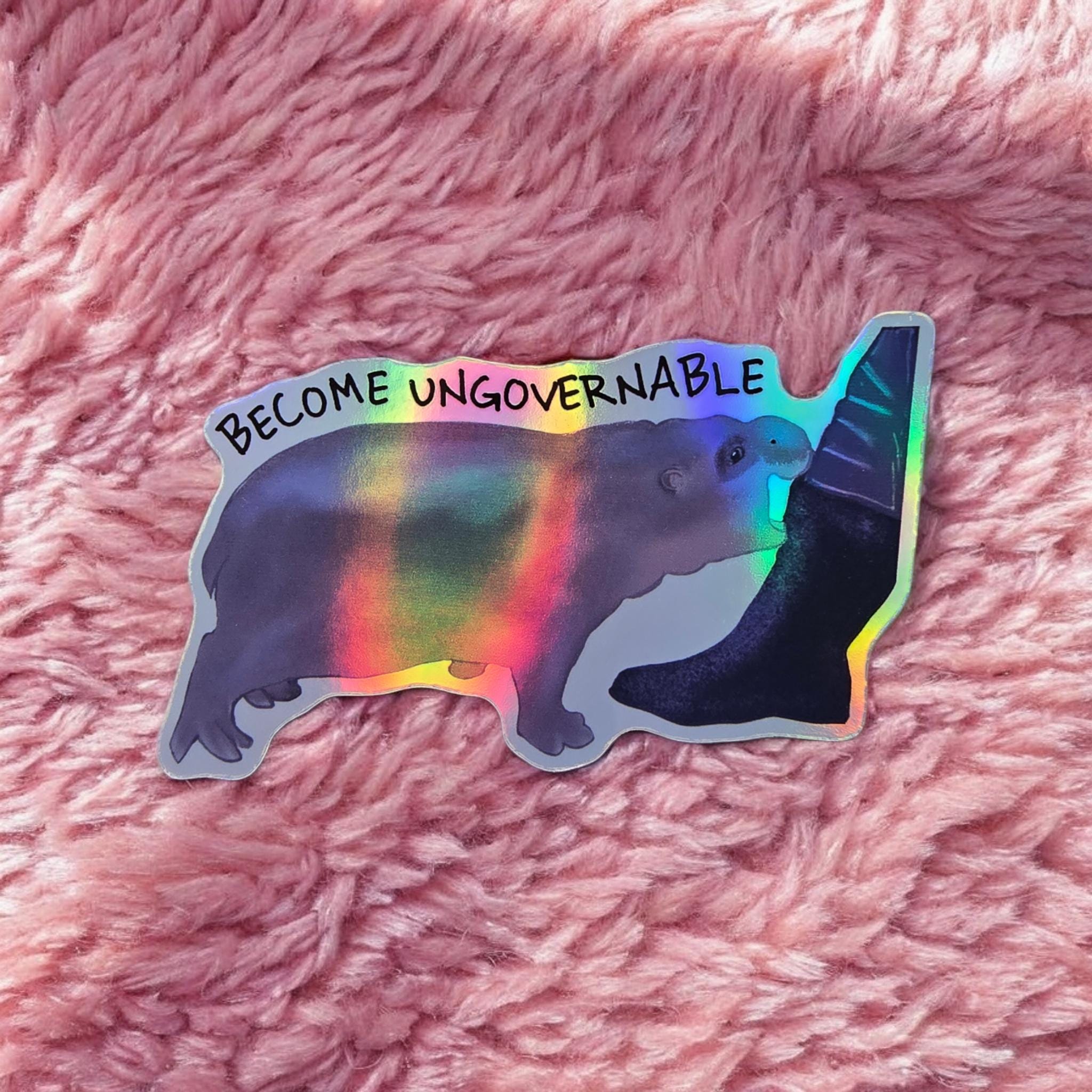 Cute Hippo Vinyl Sticker | Funny Ungovernable Moo Deng Decal