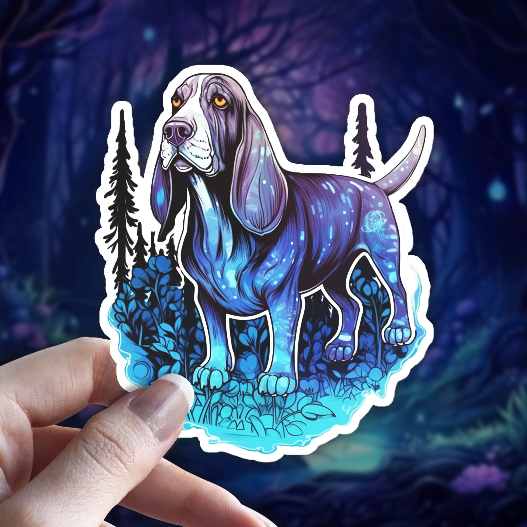 Holographic Basset Hound Sticker | Mystical Dog Vinyl Decal for Water Bottles & Laptops