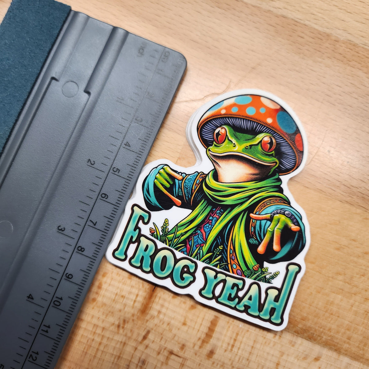 Mushroom Frog vinyl sticker featuring Psychedelic Cottagecore Water-Resistant