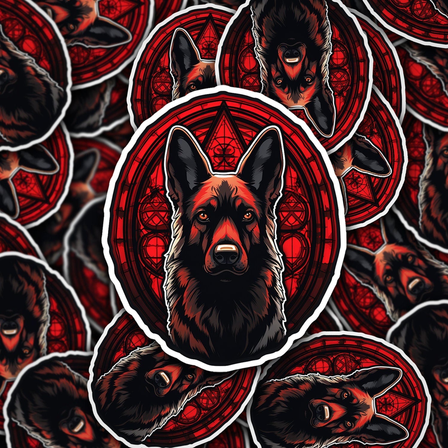 German Shepherd Witchy Holographic Sticker: Gothic Dog Breed Familiar