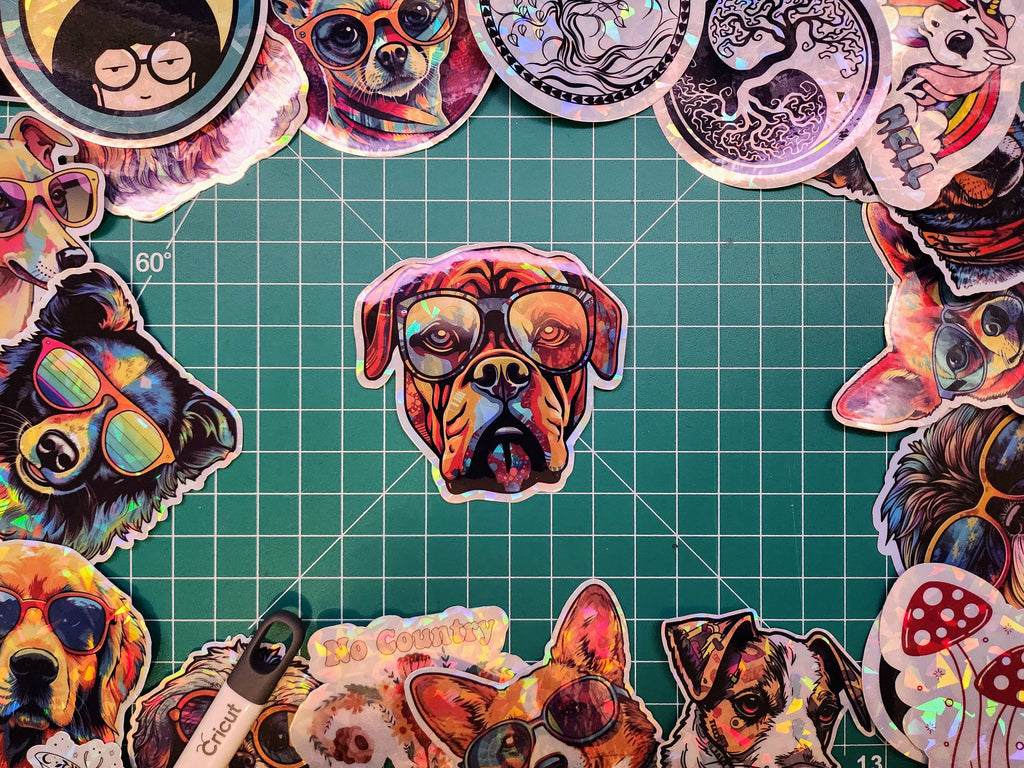 Trippy Boxer Dog Sticker: Groovy Hippie Decal, Holographic Option