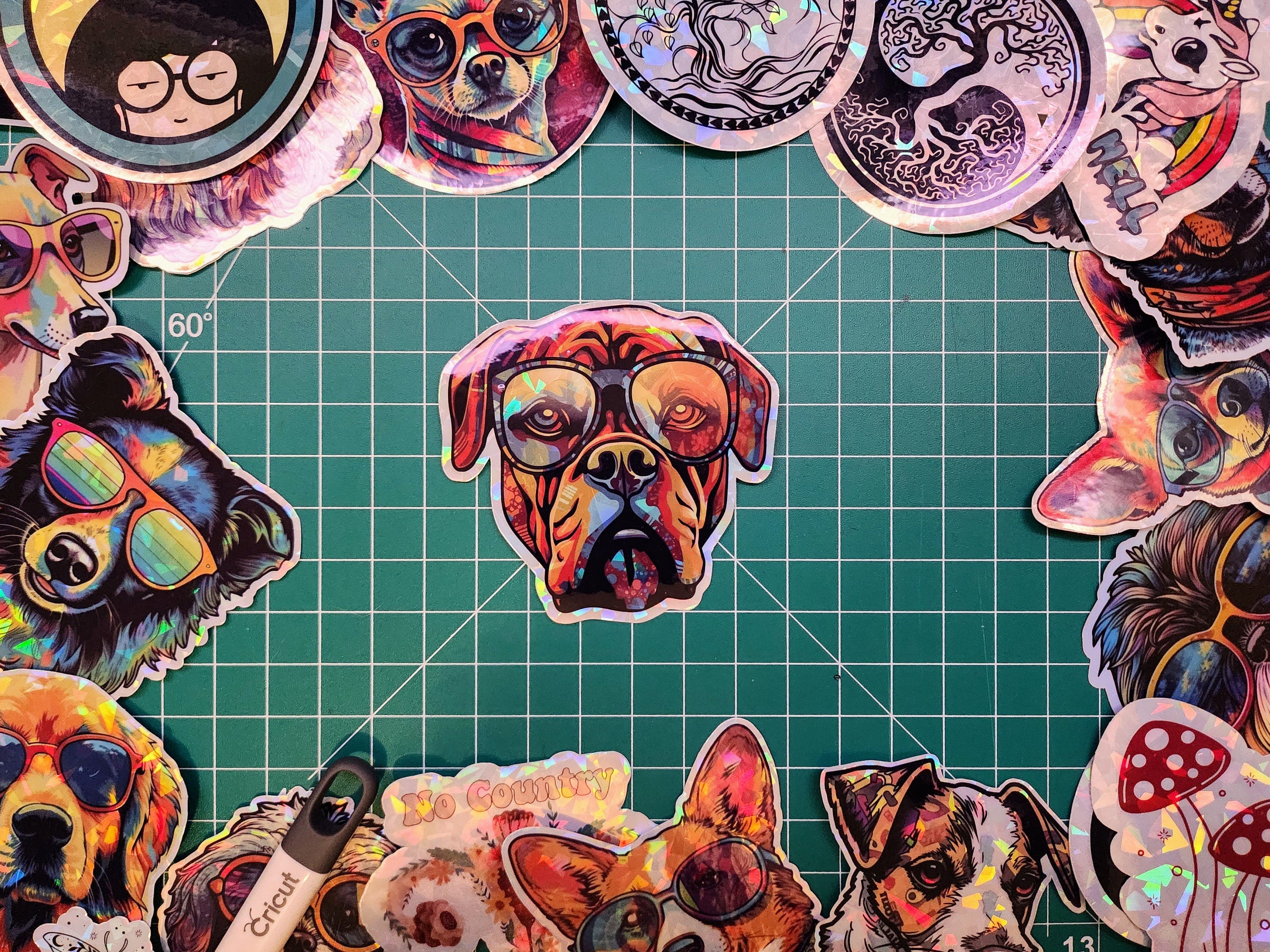 Trippy Boxer Dog Sticker: Groovy Hippie Decal, Holographic Option