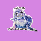 Pardon Me WTF Baby Seal - Funny Meme Gift vinyl sticker in White