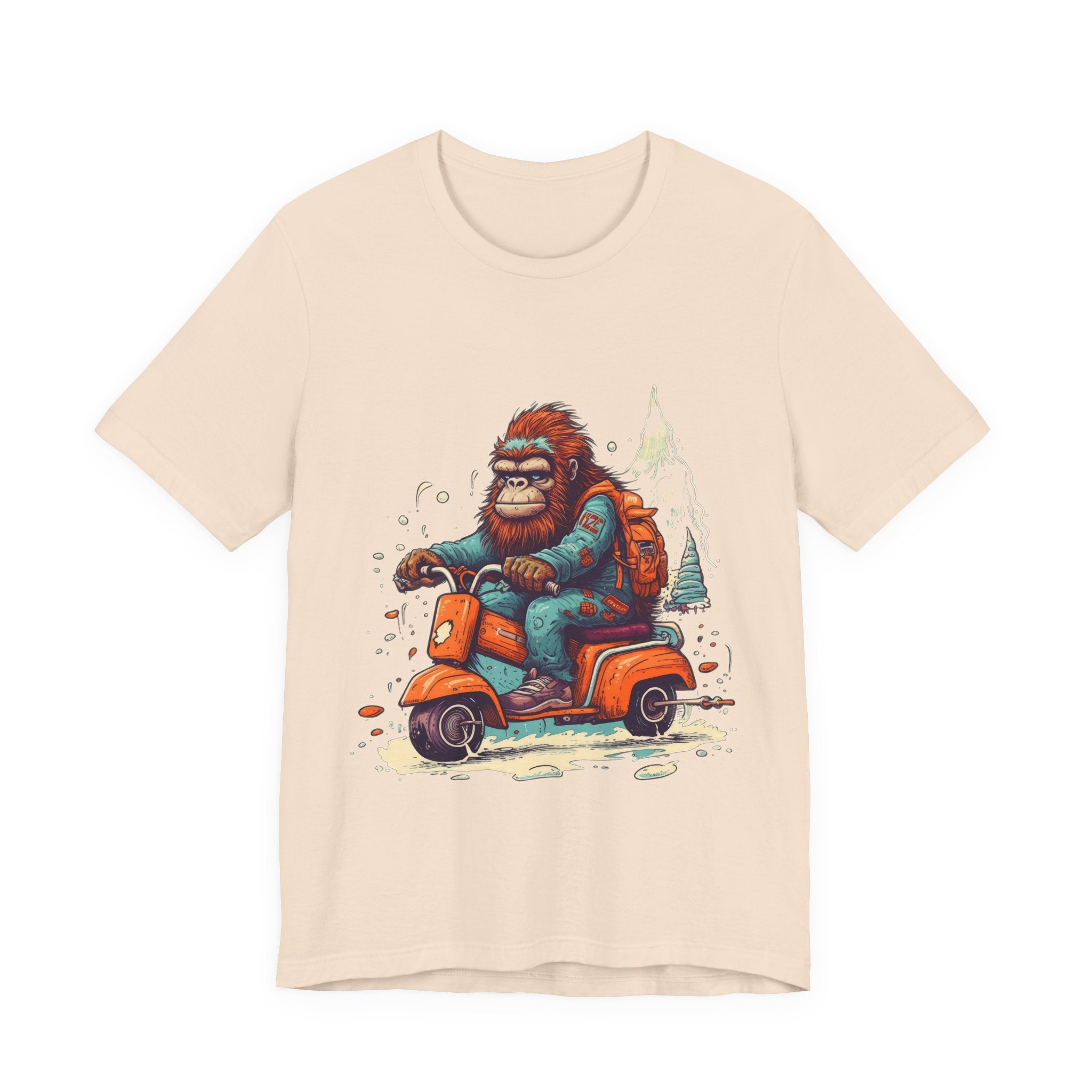 Bigfoot Scooter Graphic Tee — Retro Bigfoot Riding Vespa Adventure T-Shirt
