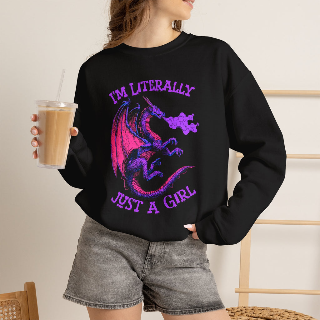 Retro Dragon Sweatshirt Im Literally Just a Girl Monster Girl Aesthetic 80s Fantasy Crewneck