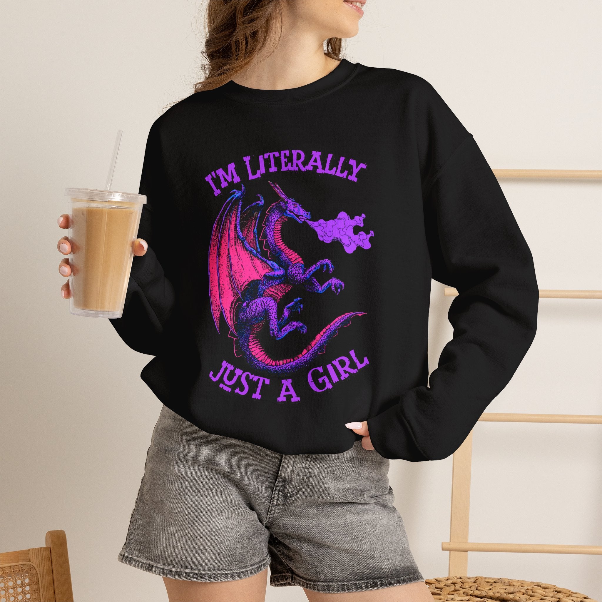 Retro Dragon Sweatshirt Im Literally Just a Girl Monster Girl Aesthetic 80s Fantasy Crewneck