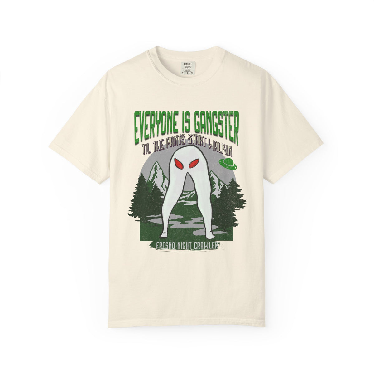 Fresno Nightcrawler graphic shirt featuring Everyone Is Gangster Cryptid Comfort Colors