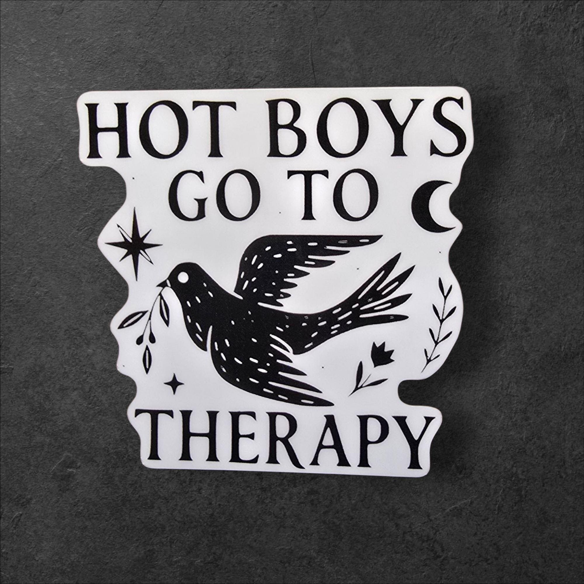Hot Boys Go To Therapy Sticker: Funny Mental Health Vinyl Decal