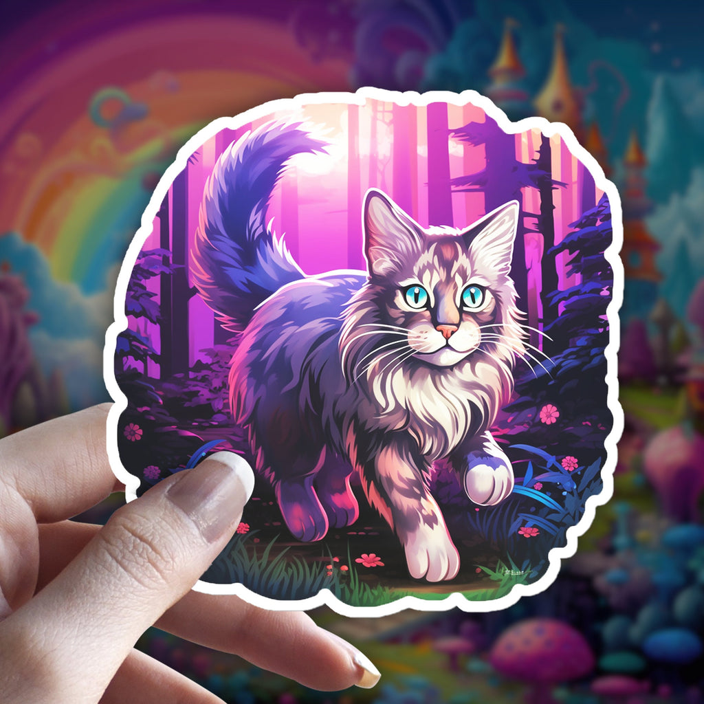 Holographic Maine Coon Cat Sticker – Witchy Familiar Decal