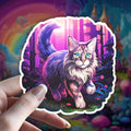 Holographic Maine Coon Cat Sticker – Witchy Familiar Decal
