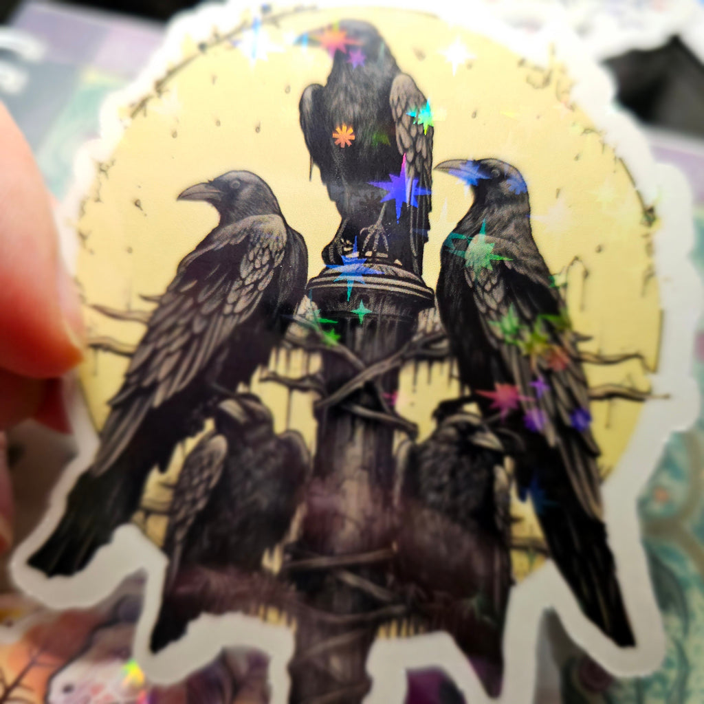 Raven Familiar Sticker: Holographic Witchy Bird Decal