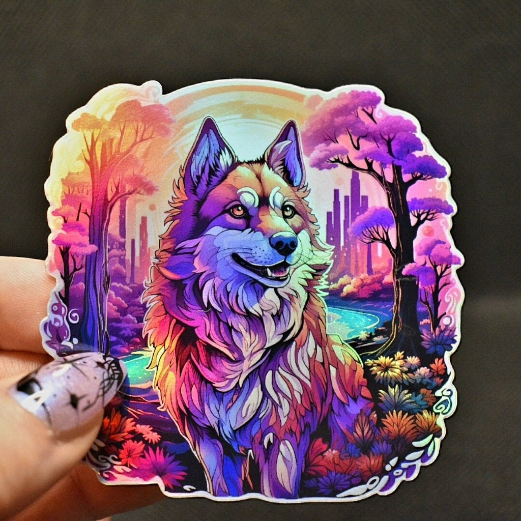 Red Husky Sticker: Holographic Dog Lover Decal