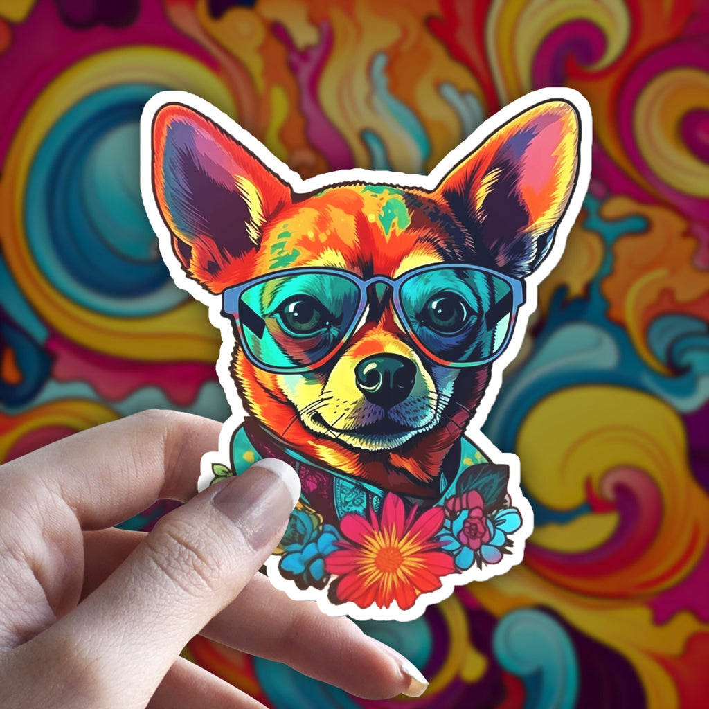 Trippy Chihuahua Sticker: Psychedelic Dog Lover Gift