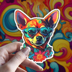 Trippy Chihuahua : Psychedelic Dog Lover Gift vinyl sticker in Holographic