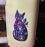 Mystical Black Cat vinyl sticker featuring Witchy Halloween Decor Water-Resistant Vinyl