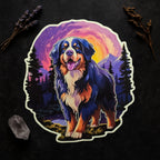 Psychedelic Bernese Mountain Dog vinyl sticker featuring Colorful Nature Vinyl Decal for Water in Holographic