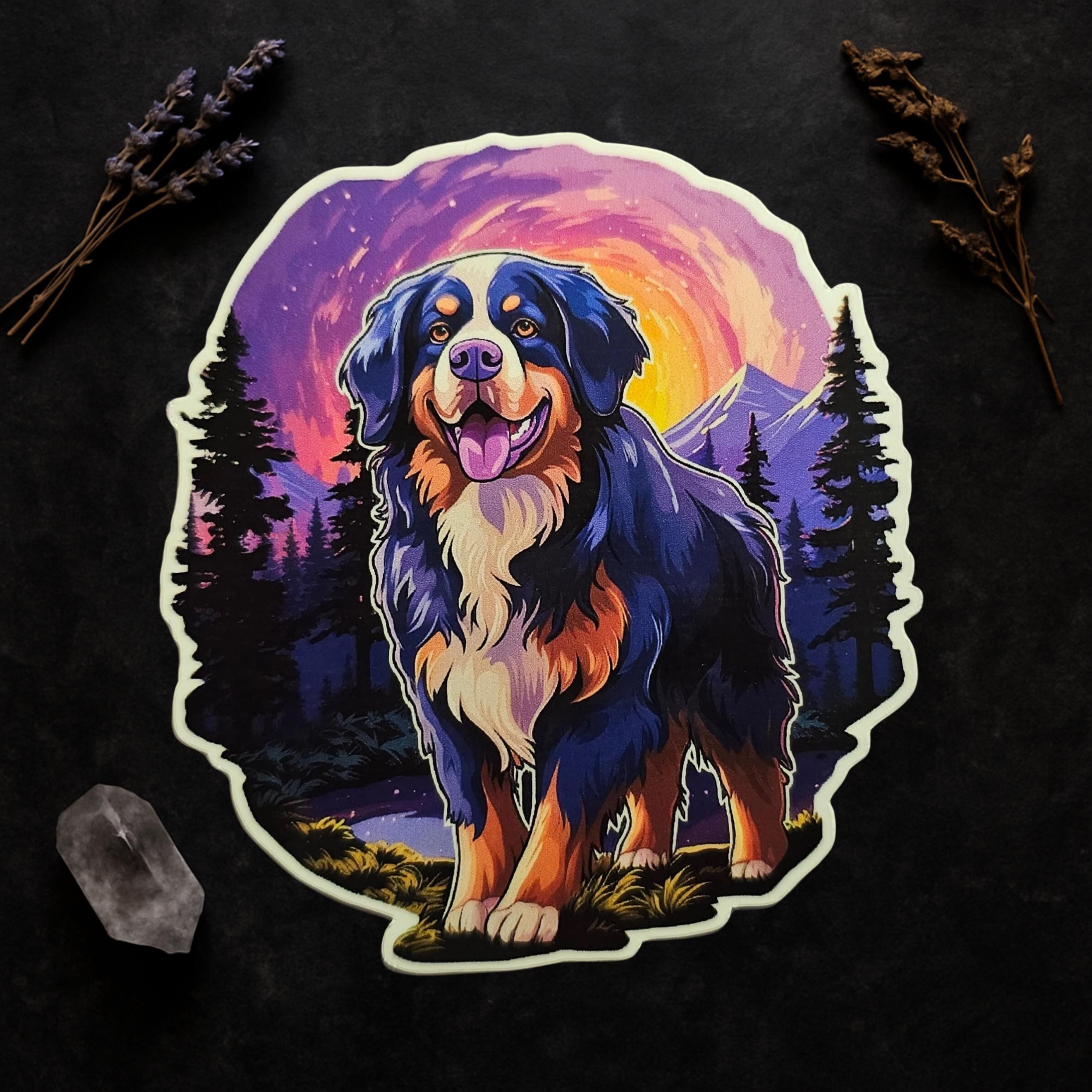 Psychedelic Bernese Mountain Dog Sticker | Colorful Nature Vinyl Decal for Water Bottles & Laptops