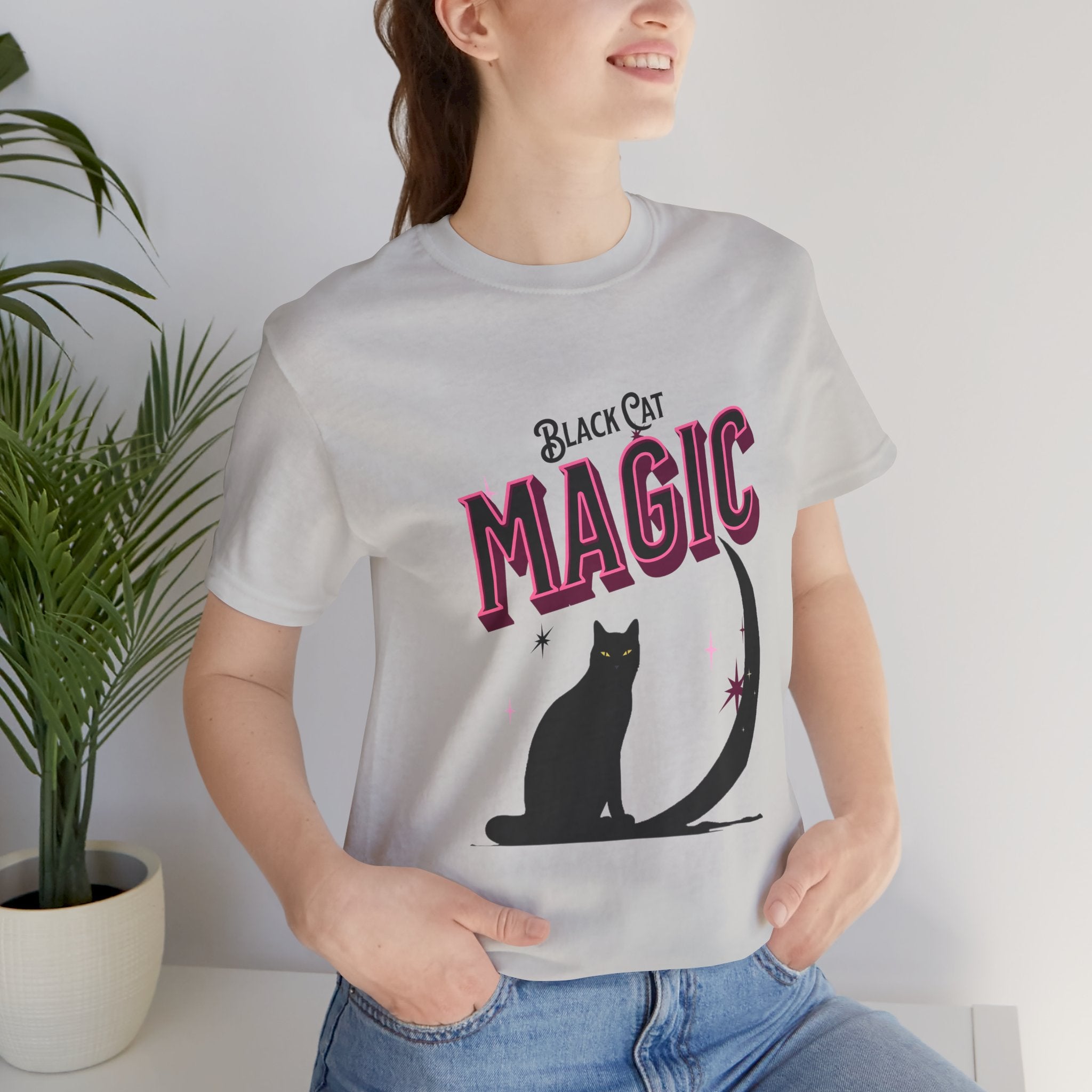 Black Cat Magic T‑Shirt — Halloween Moon Cat Graphic Tee