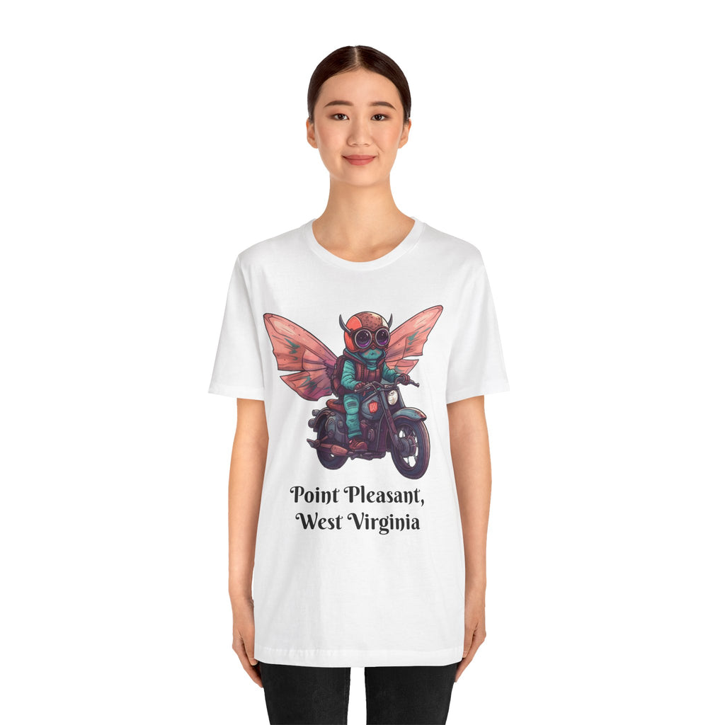 Little Mothman Riding His Motorcycle Unisex Jersey Short Sleeve Tee