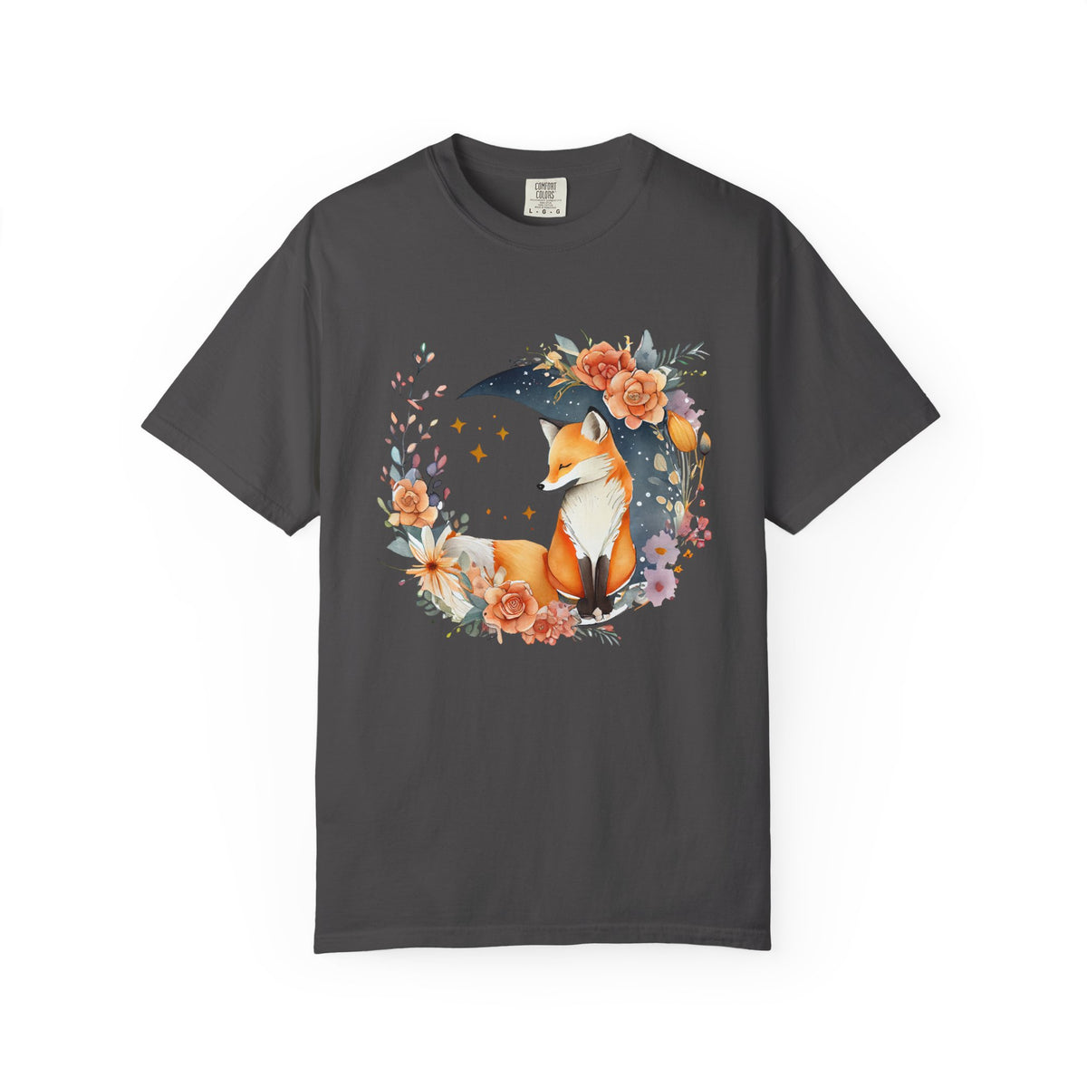 Fox Floral graphic shirt featuring Whimsical Fox with Moon & Flowers Graphic
