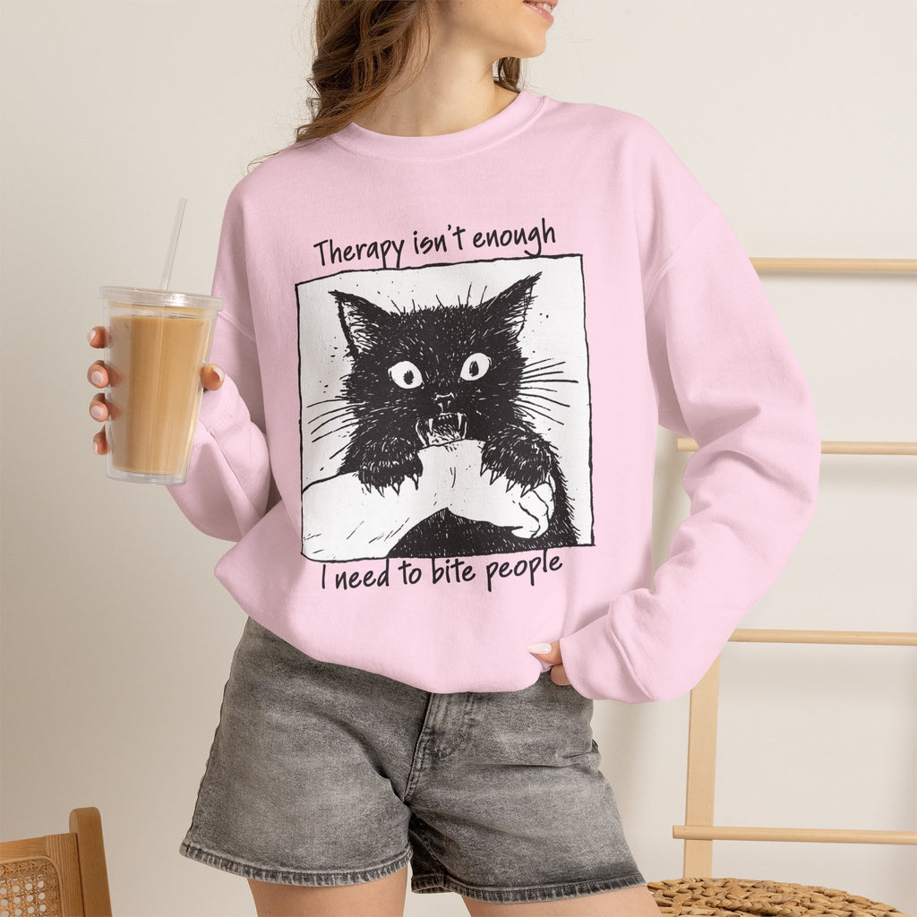 Additional photo of Therapy Isn’t Enough I Need to Bite People sweatshirt