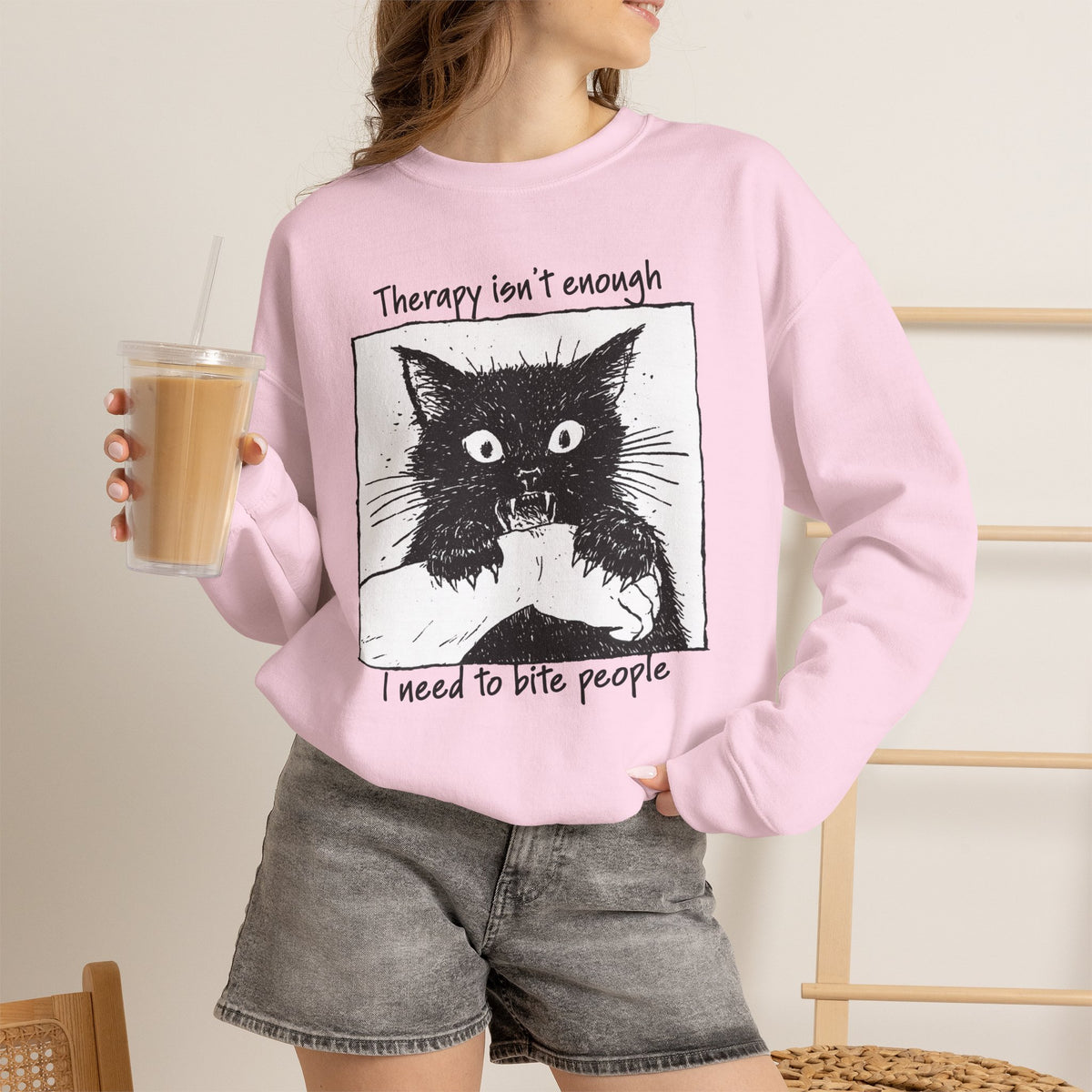 Additional photo of Therapy Isn’t Enough I Need to Bite People sweatshirt