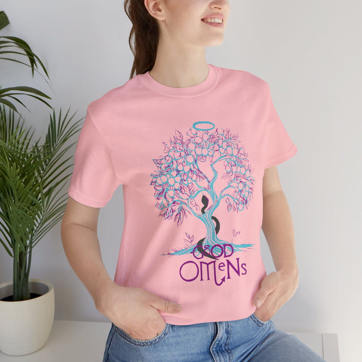 Good Omens Tree of Knowledge Doodle Aziraphale graphic shirt featuring Comic Con Fandom Jersey Short Sleeve Tee