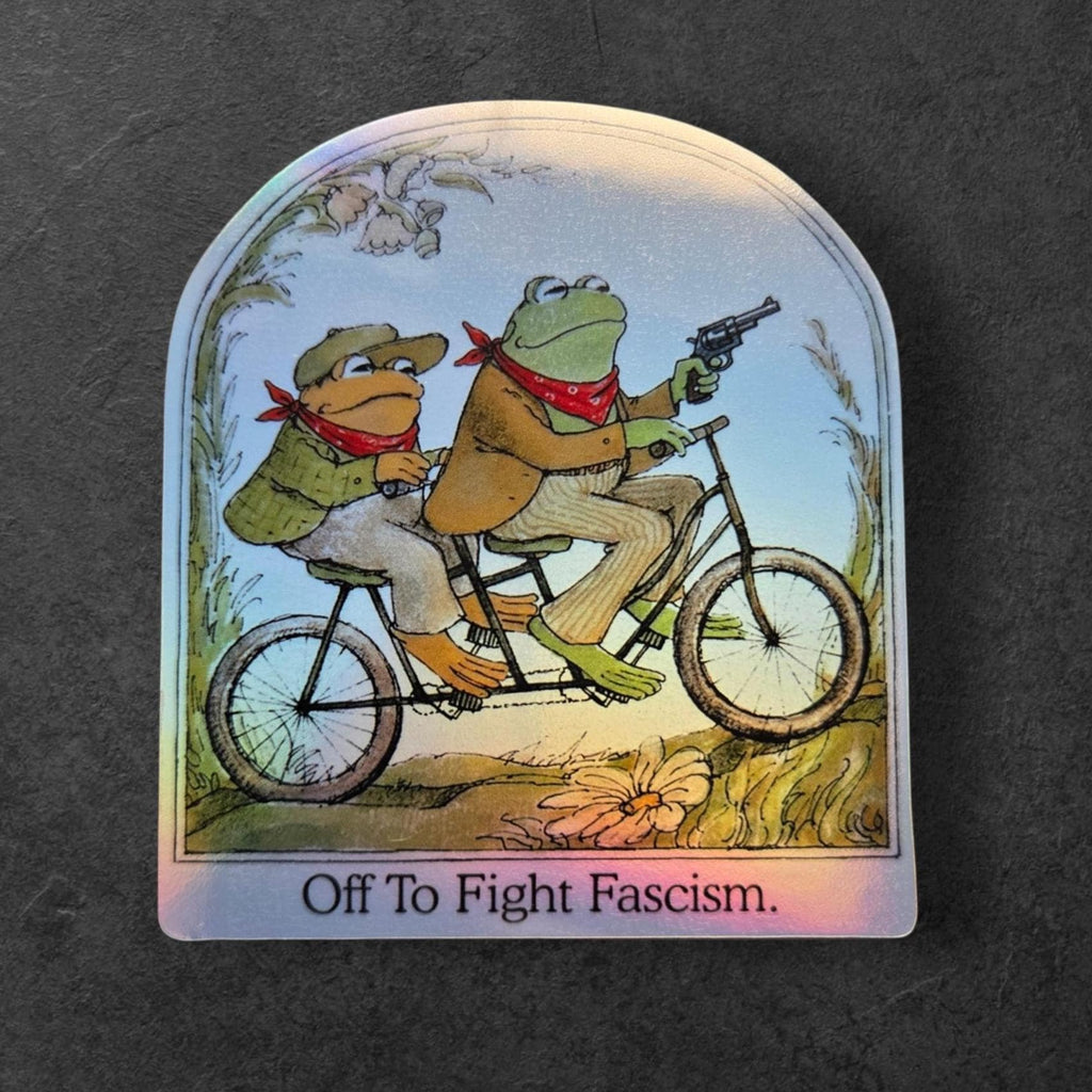 Frog and Toad Anti Fascist Sticker – Off To Fight Fascism Vintage Book Style Protest