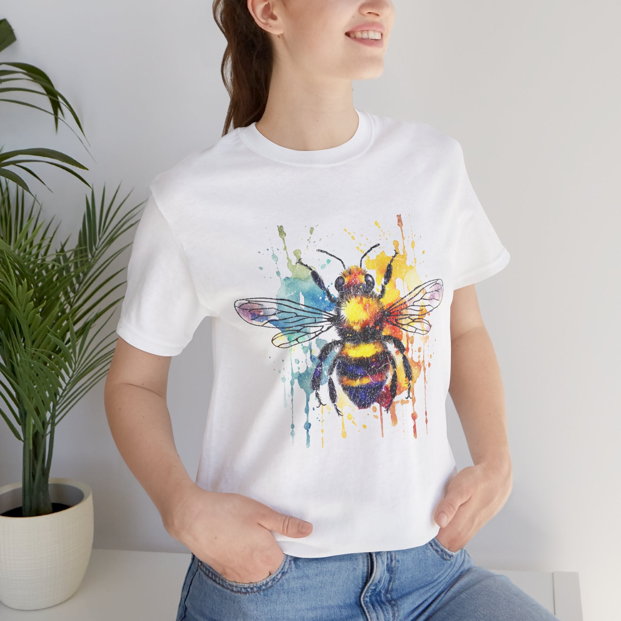 Watercolor Bee T-Shirt — Colorful Drip Honeybee Tee