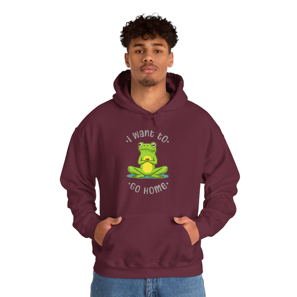 Frog "I Want to Go Home" Hoodie – Cute Cozy Graphic Sweatshirt