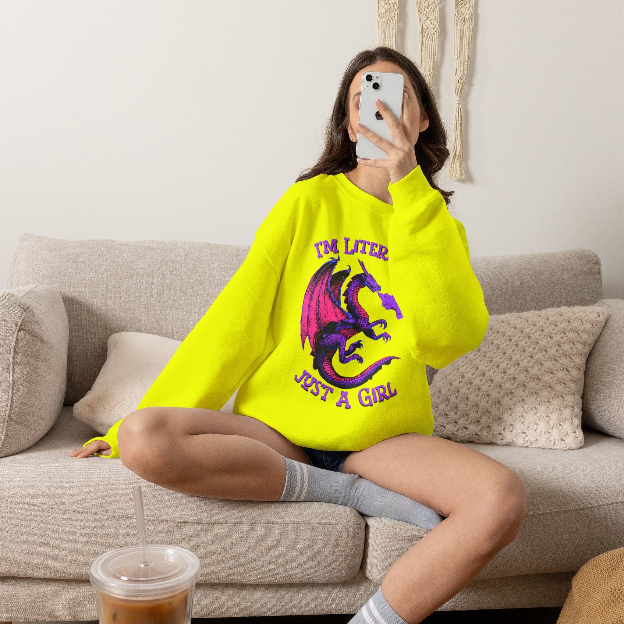 Retro Dragon Sweatshirt Im Literally Just a Girl Monster Girl Aesthetic 80s Fantasy Crewneck