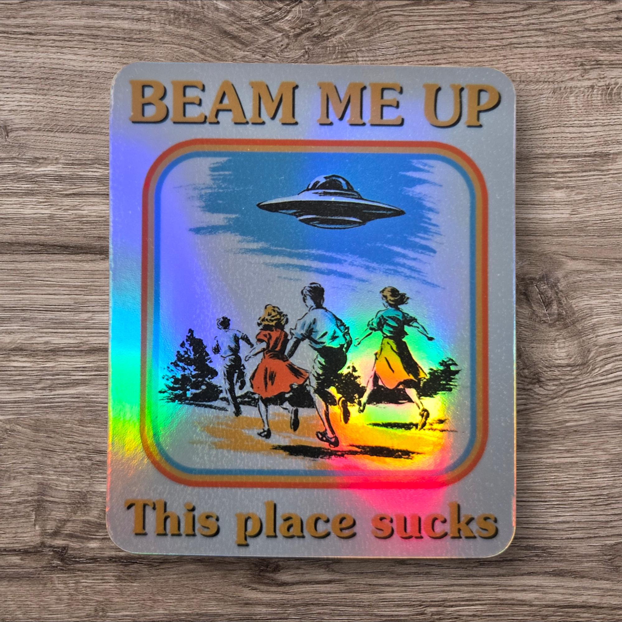 Beam Me Up UFO Sticker | Funny Retro Sci-Fi Vinyl Decal