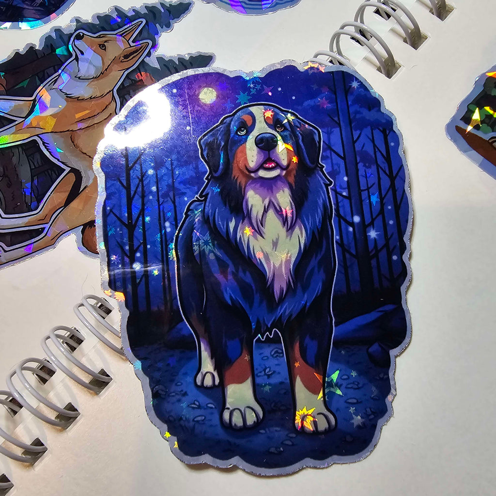 Bernese Mountain Dog Sticker: Holographic Witch Familiar Dog Lover Gift