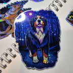 Bernese Mountain Dog vinyl sticker featuring Holographic Witch Familiar Water-Resistant