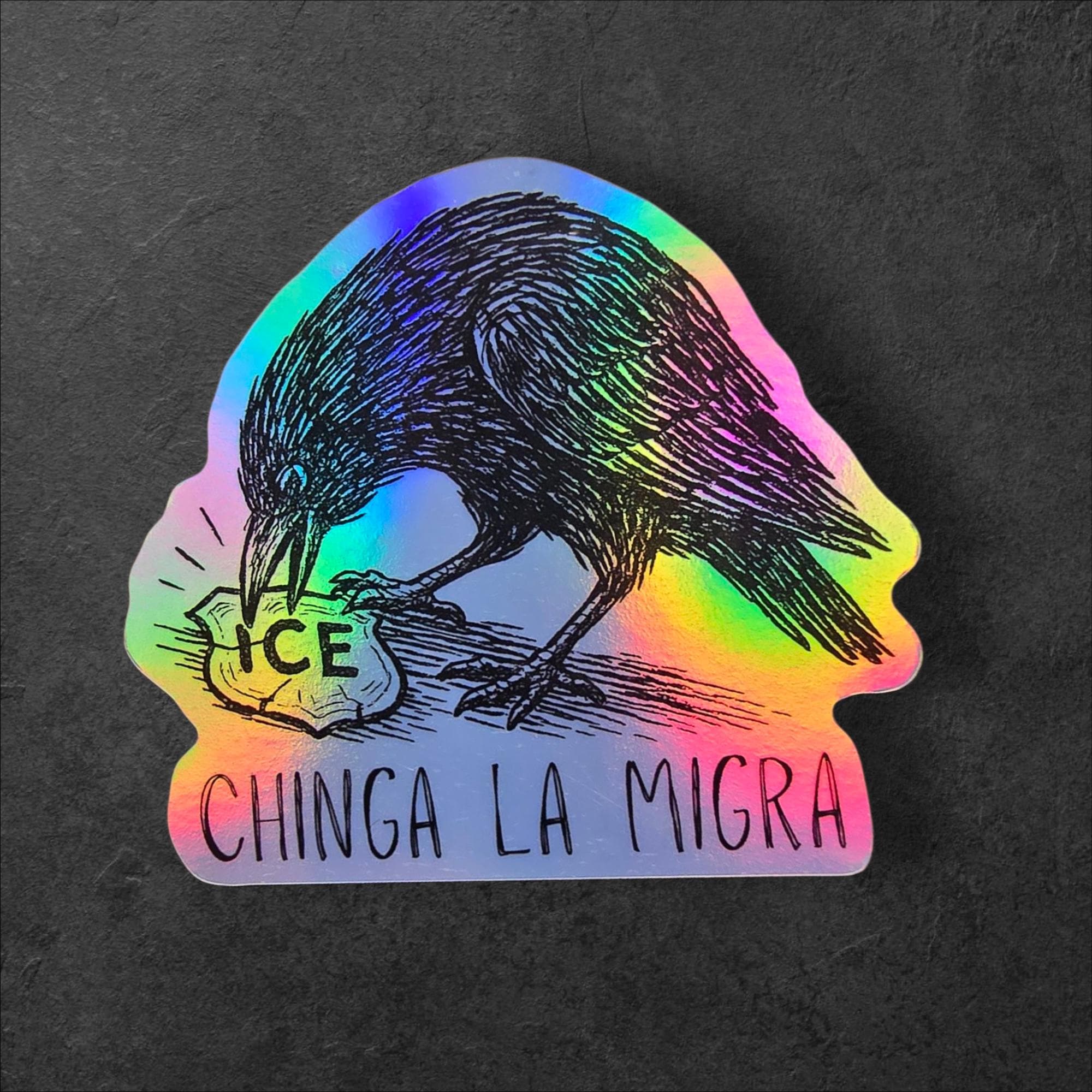 Chinga La Migra Vinyl Sticker | Anti-ICE Crow Decal