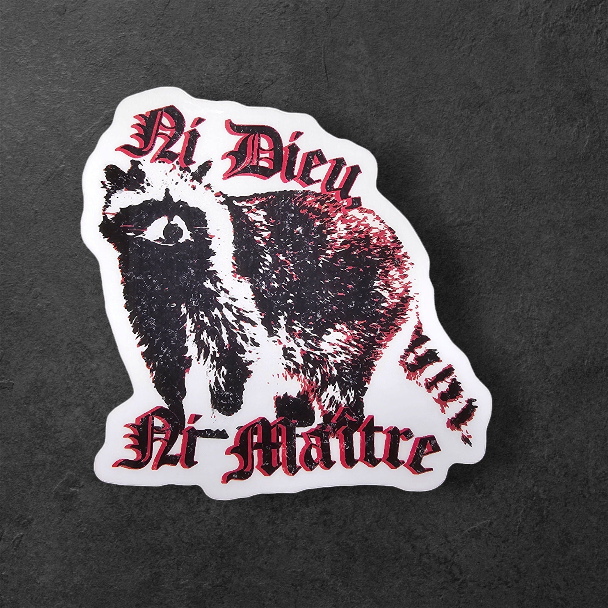 Ni Dieu Ni Maître Raccoon Sticker – Gothic Anarchist Vinyl Decal