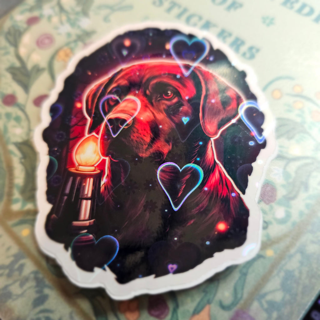 Chocolate Labrador Retriever - Familiar Witch Gothic Holographic Dog Sticker