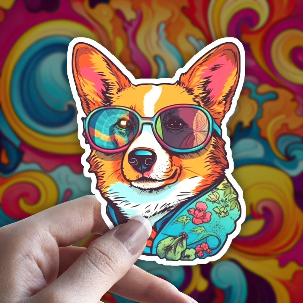 Trippy Corgi Vinyl Sticker: Waterproof Dog Art Decal