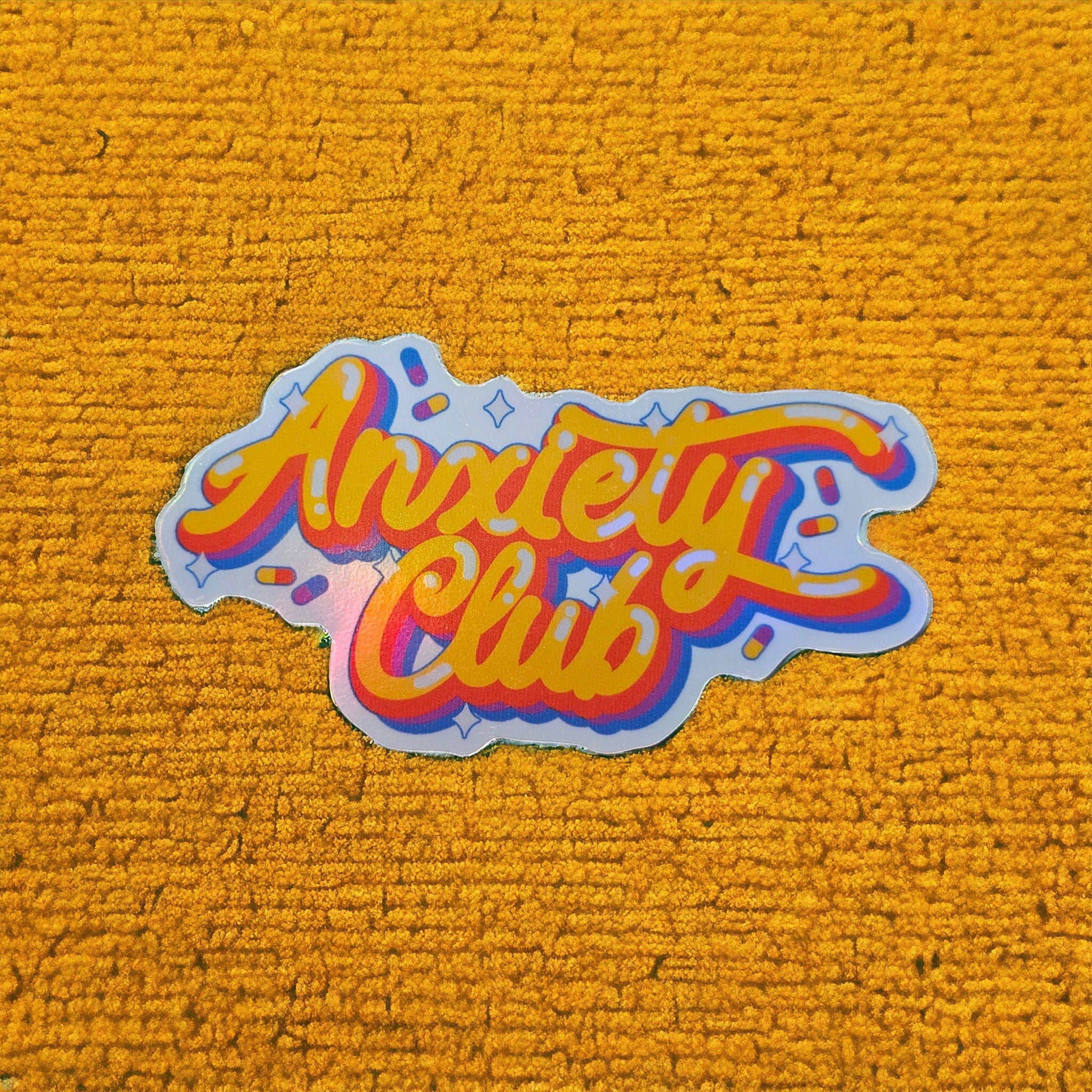 Holographic 90s Anxiety Club Sticker - Waterproof Y2K Decal