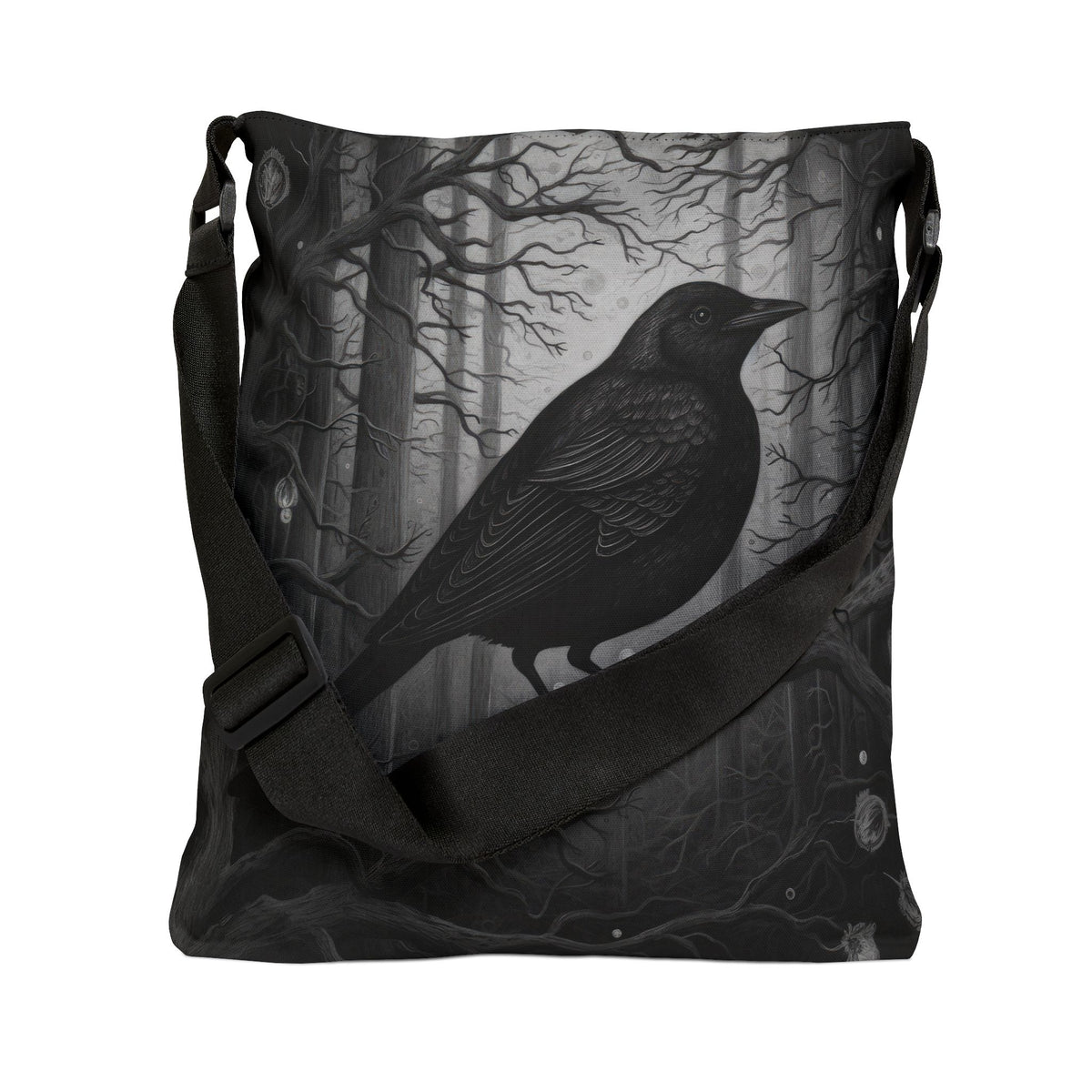 Raven Forest tote bag featuring Gothic Crow Zipper Tote