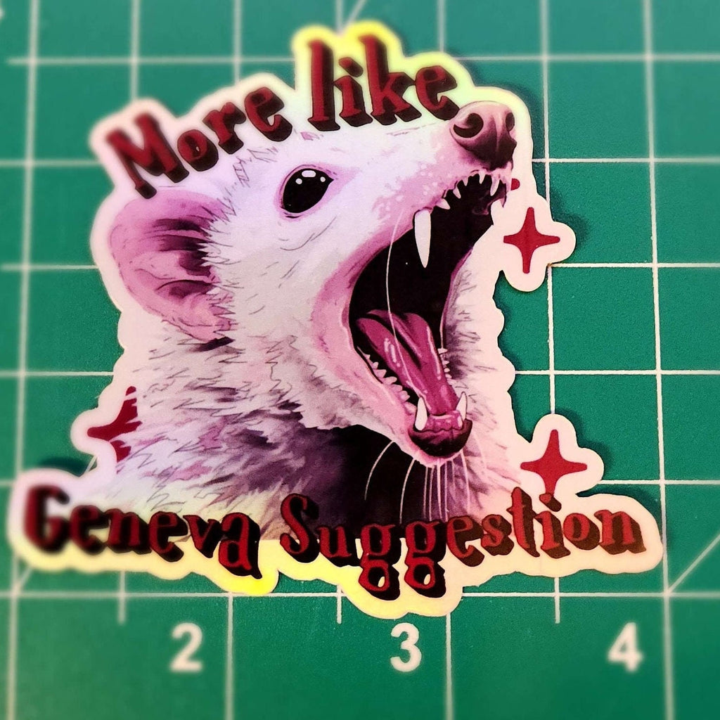 Funny Possum Sticker: Geneva Suggestion, Water Resistant 3x3"
