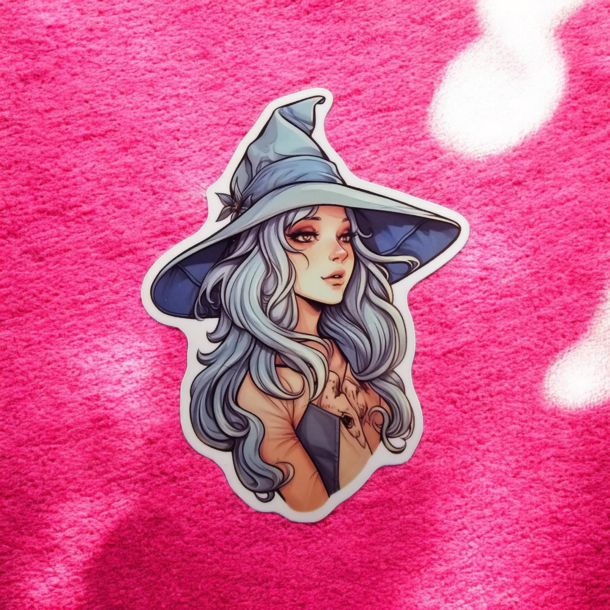Witch Girl Sticker, Water Resistant Glossy Decal