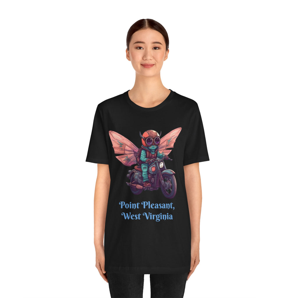 Little Mothman Riding His Motorcycle Unisex Jersey Short Sleeve Tee